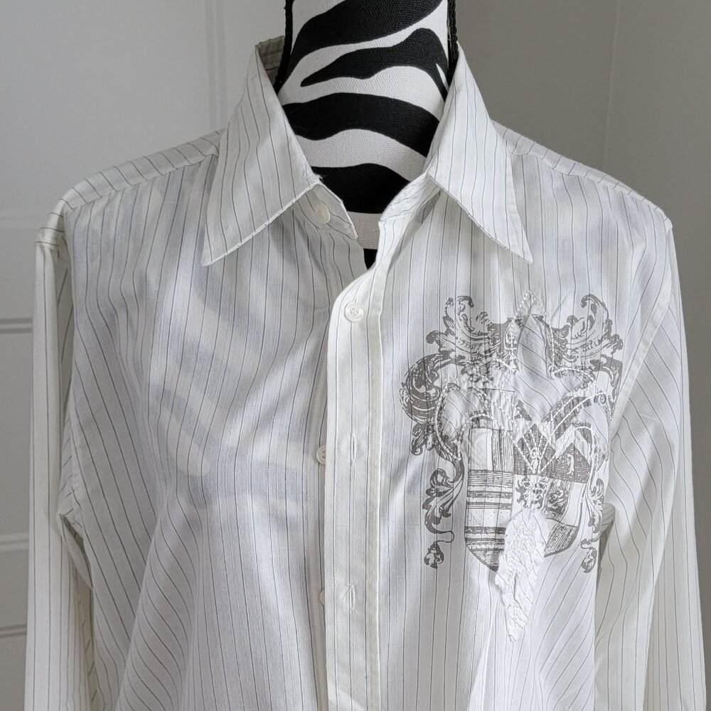 Red Level Nine Pinstripe Applique Button Down Sz M